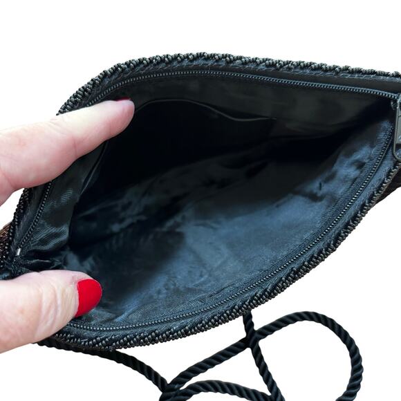 Beaded evening bag dressy 1990’s black satin gold beads dressy shoulderbag purse - Picture 6 of 9